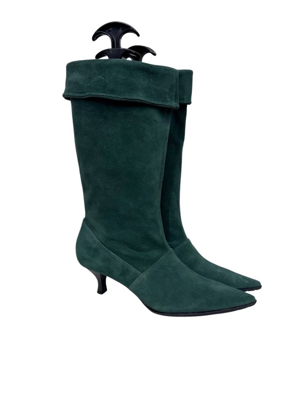 Franco Sarto Solid Green Cuffed Pull On Suede Leather Kitten Heel Boots Size 6